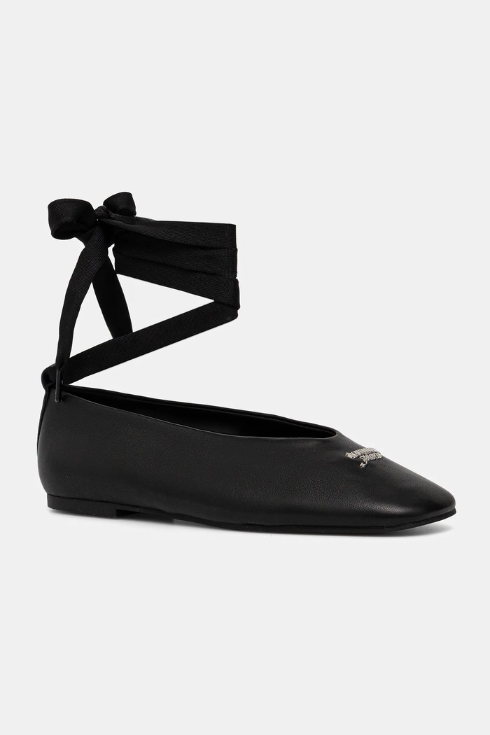 Tommy Hilfiger bőr balerina cipő TJW BALLERINA WITH LACES fekete EN0EN02939