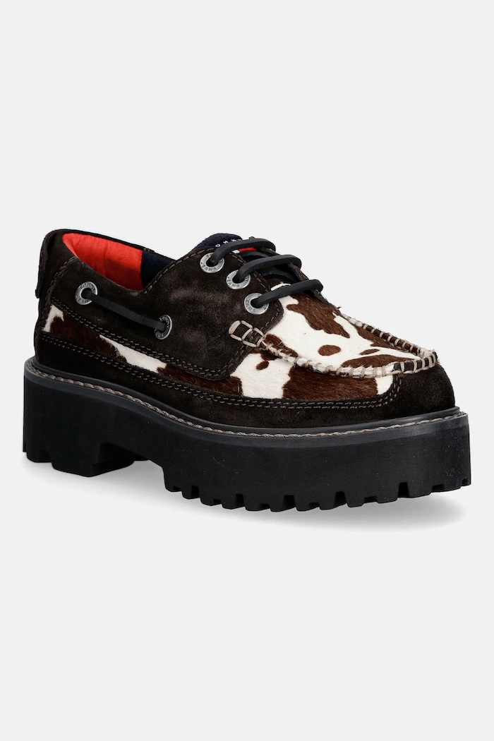 Tommy Jeans velúr mokaszin ARCHIVE 01 CALF HAIR velúr bőr barna EN0EN03004