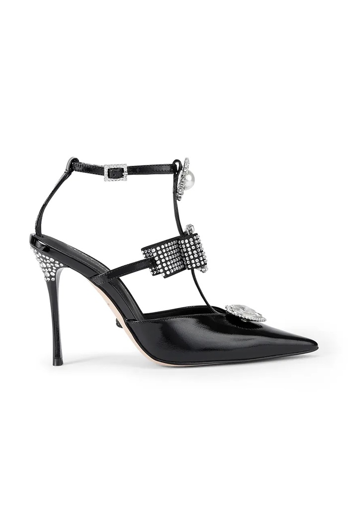 Kurt Geiger London stilettos de piele Bow Point Gladiator Court subțire negru 5382300309