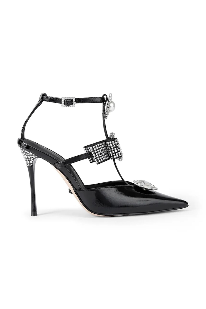 Kurt Geiger London stilettos de piele Bow Point Gladiator Court subțire negru 5382300309
