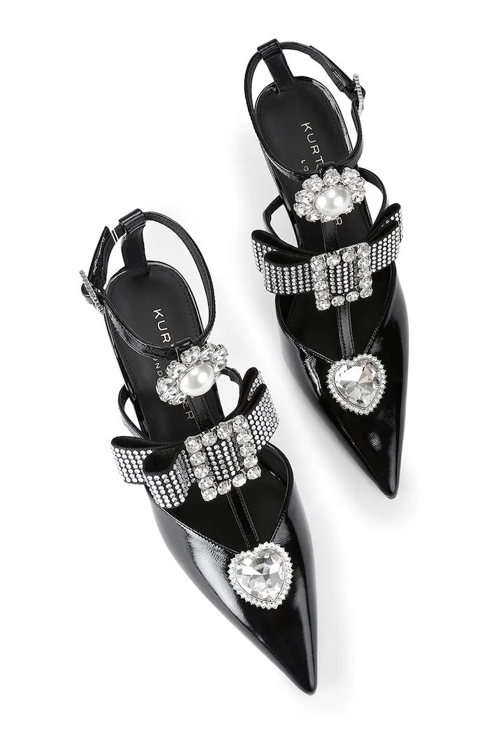 Kurt Geiger London stilettos de piele Bow Point Gladiator Court 5382300309 negru SS26