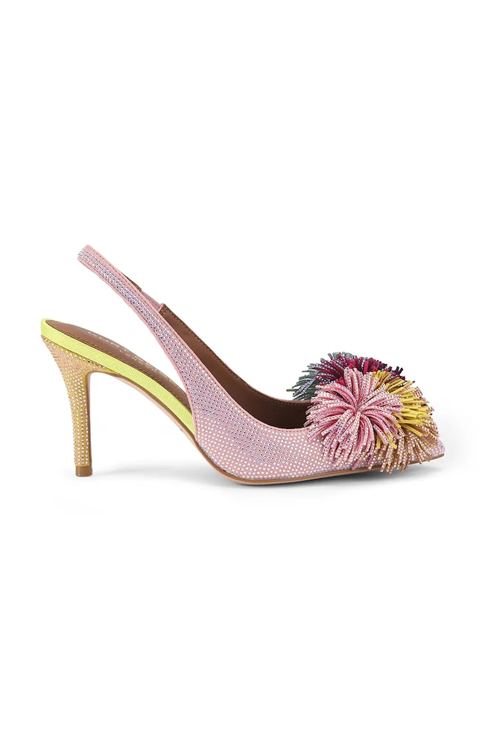 Kurt Geiger London sztyblety zamszowe Pom Pom Sling szpilka różowy 5385999209