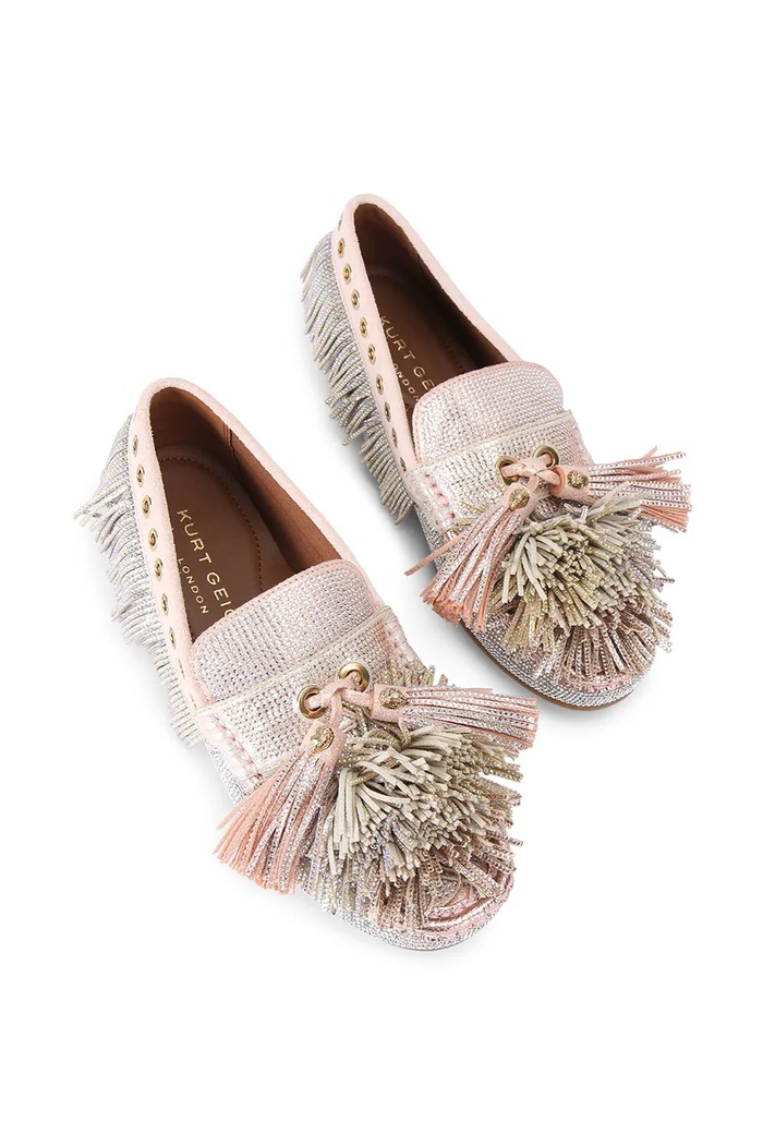 Kurt Geiger London mokasyny zamszowe Pom Pom Moccasin 4369565609 srebrny SS26