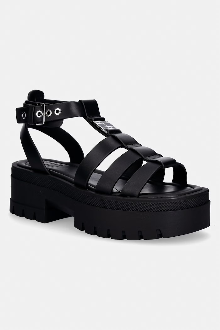 Tommy Jeans sandale pentru femei, din piele TJW FISHERMAN LEATHER MAX SANDAL negru EN0EN02943