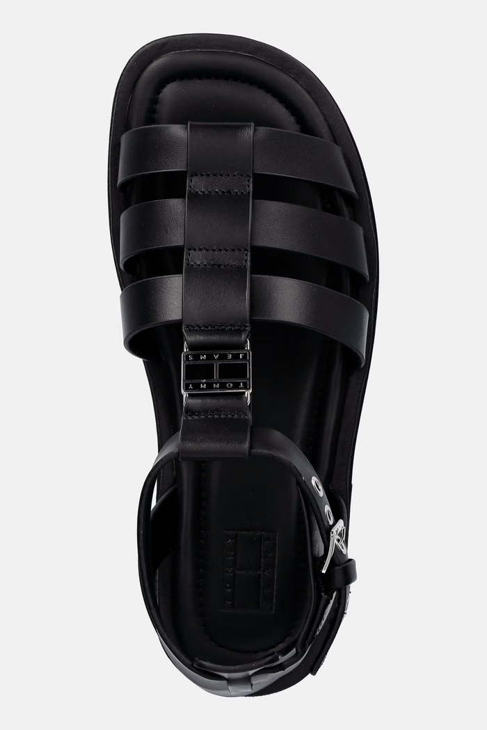 Tommy Jeans sandale pentru femei, din piele TJW FISHERMAN LEATHER MAX SANDAL negru EN0EN02943