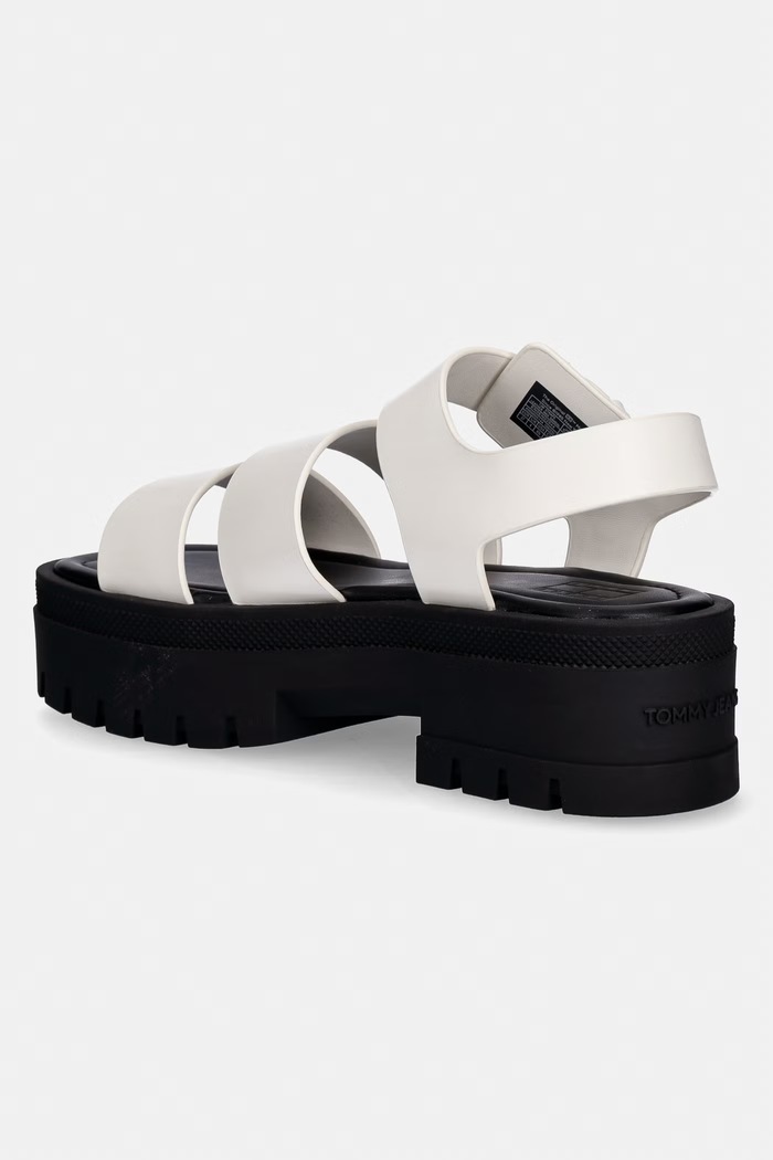 Obuv Tommy Jeans dámske kožené sandále TJW STRAPS LEATHER MAX SANDAL EN0EN02944 biela