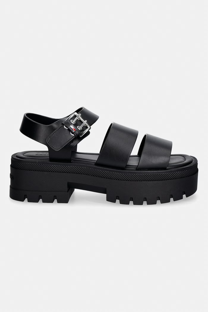 Tommy Jeans dámske kožené sandále TJW STRAPS LEATHER MAX SANDAL EN0EN02944 čierna SS26
