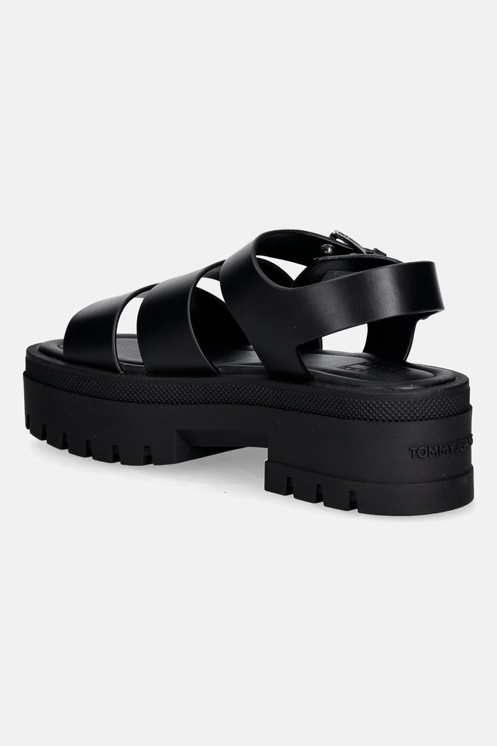 Obuv Tommy Jeans dámske kožené sandále TJW STRAPS LEATHER MAX SANDAL EN0EN02944 čierna