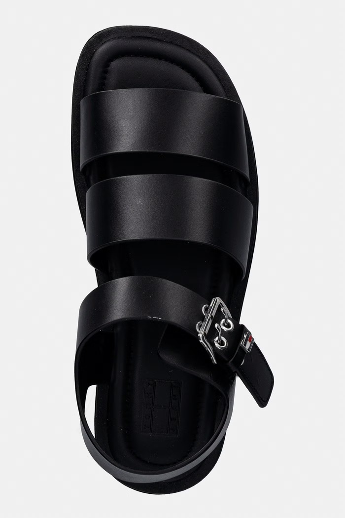 Tommy Jeans dámske kožené sandále TJW STRAPS LEATHER MAX SANDAL čierna EN0EN02944