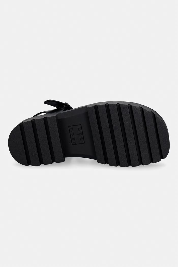 Tommy Jeans dámske kožené sandále TJW STRAPS LEATHER MAX SANDAL EN0EN02944 čierna