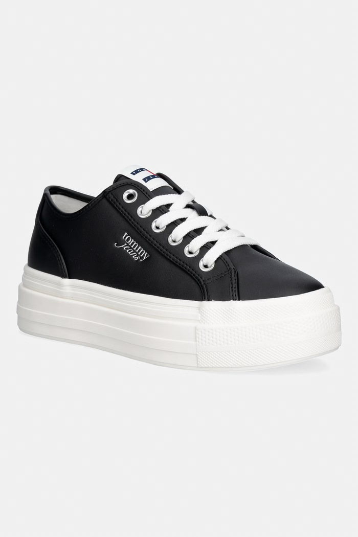 Tommy Jeans TJW FLATFORM SNEAKER LTR tenisówki damskie skórzane czarny EN0EN02964