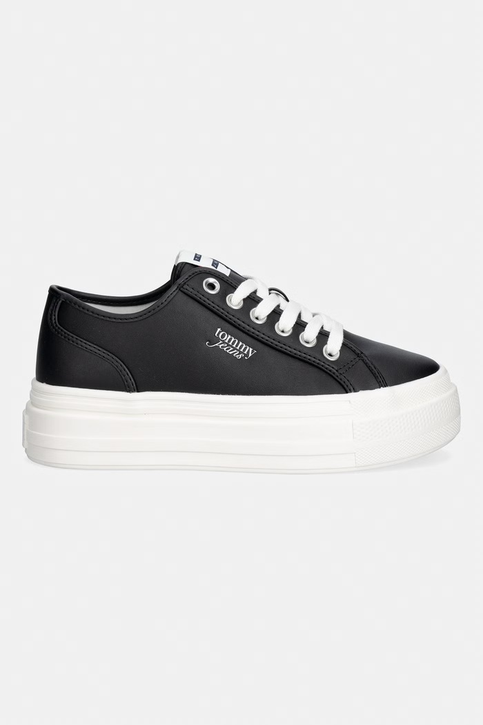 Tommy Jeans TJW FLATFORM SNEAKER LTR tenisówki damskie skórzane EN0EN02964 czarny SS26
