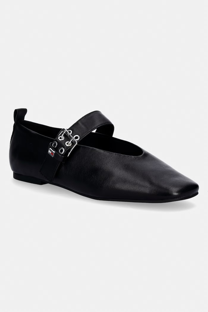 Tommy Jeans baleriny skórzane TJW BALLERINA BUCKLE czarny EN0EN03019