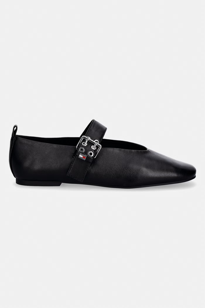 Tommy Jeans baleriny skórzane TJW BALLERINA BUCKLE EN0EN03019 czarny SS26
