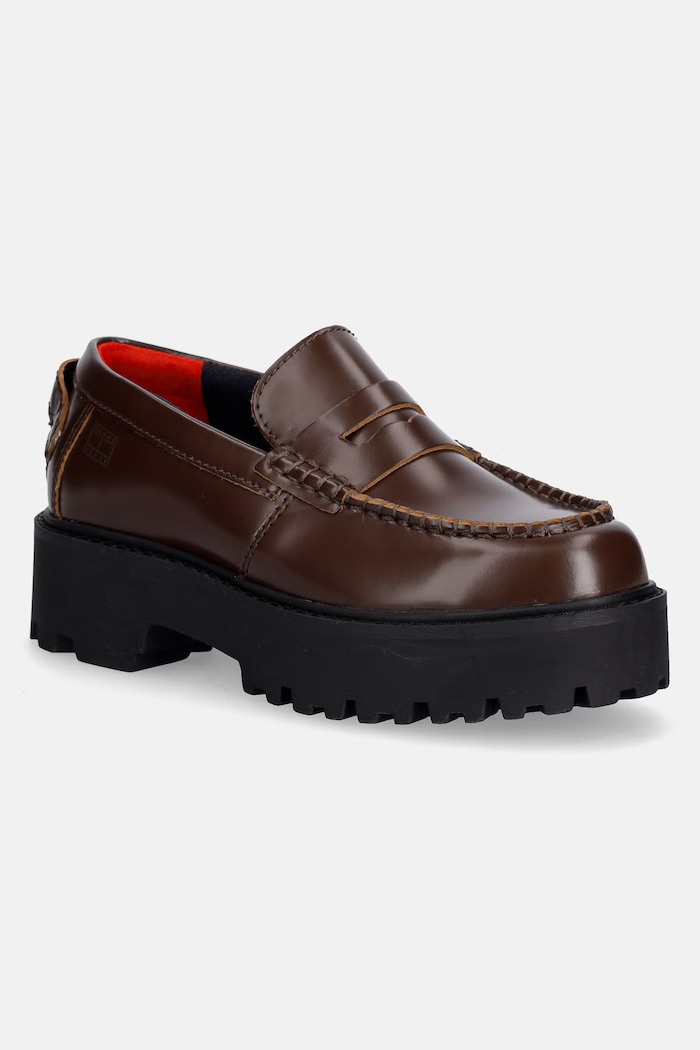 Tommy Jeans mokasyny damskie skórzane ARCHIVE '01 LEATHER LOAFER brązowy EN0EN03022