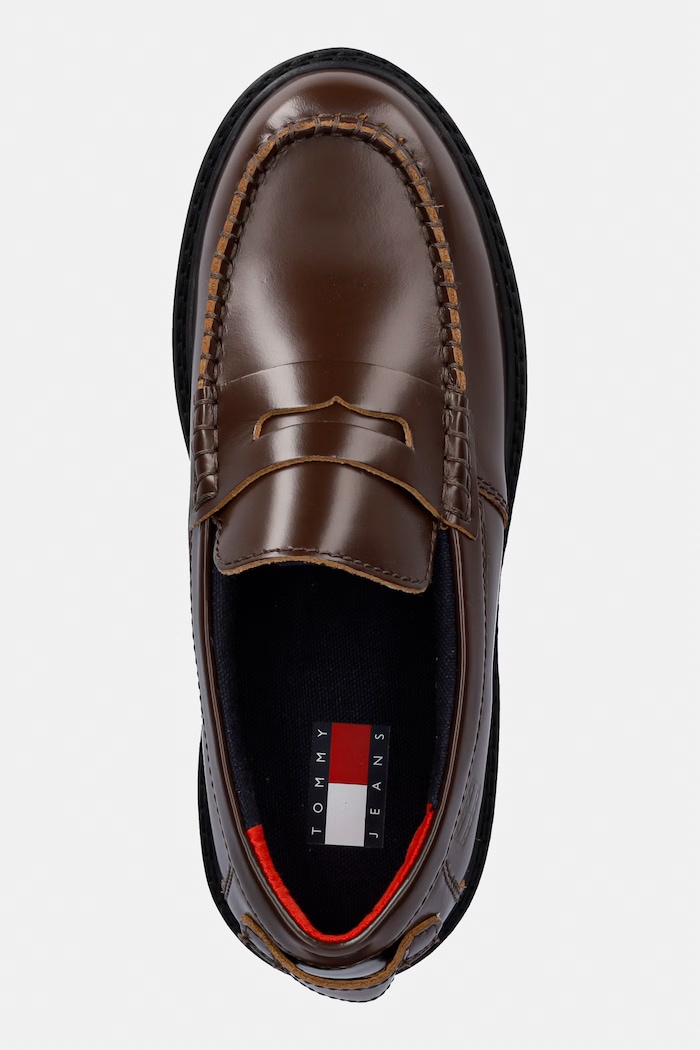 Tommy Jeans mokasyny damskie skórzane ARCHIVE '01 LEATHER LOAFER brązowy EN0EN03022