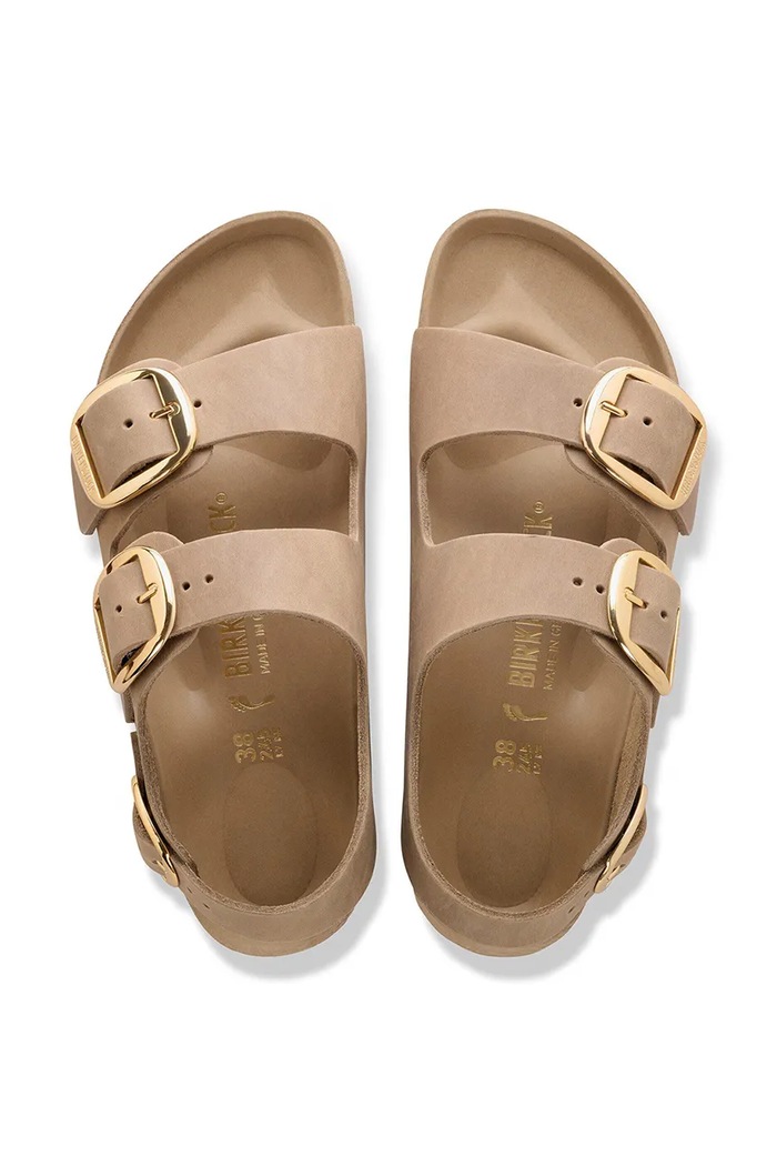 Birkenstock sandały na płaskim obcasie damskie skórzane 1031782 beżowy