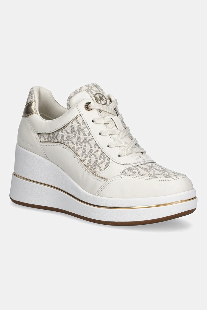 Tenisice MICHAEL Michael Kors Emmy Wedge Trainer imitacija zrnate kože bež 43F5EMFS2L.150