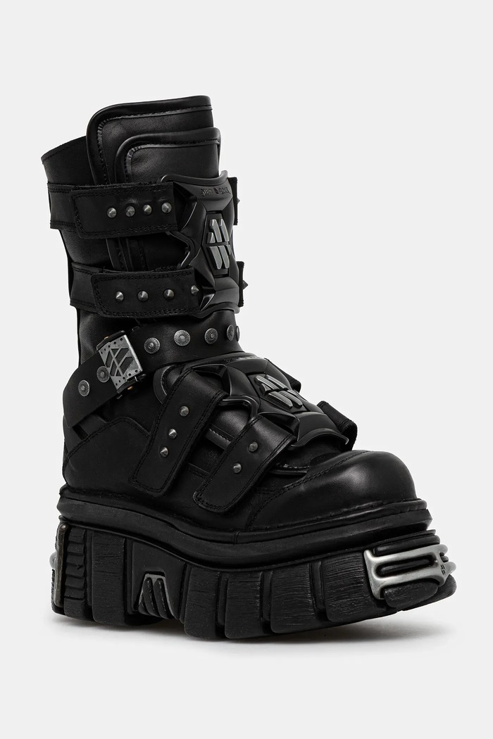 Δερμάτινες μπότες New Rock CRUST NEGRO, TOWER NEGRO E14 ACERO 5-8 cm μαύρο M.MET422.S1