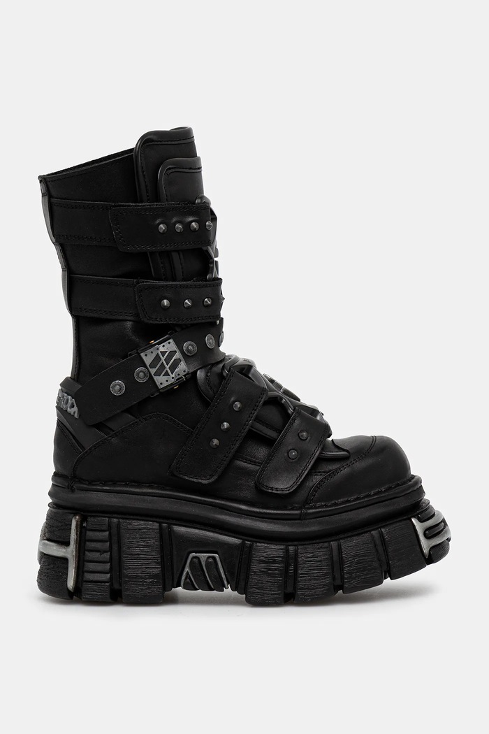 Δερμάτινες μπότες New Rock CRUST NEGRO, TOWER NEGRO E14 ACERO M.MET422.S1 μαύρο SS26