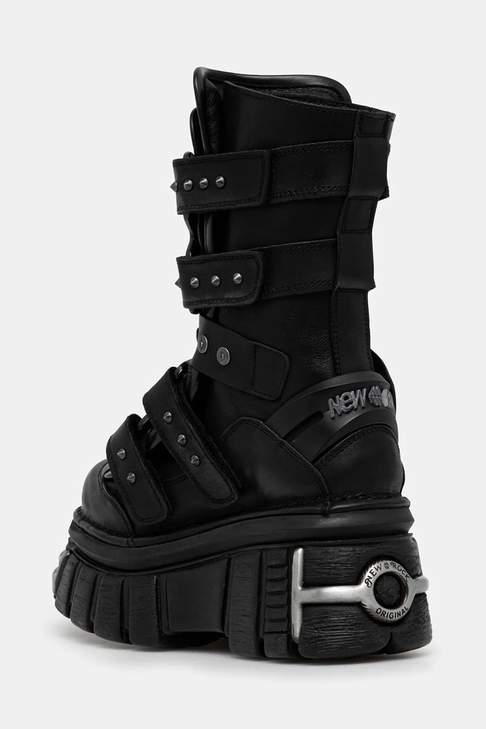 Παπούτσια Δερμάτινες μπότες New Rock CRUST NEGRO, TOWER NEGRO E14 ACERO M.MET422.S1 μαύρο
