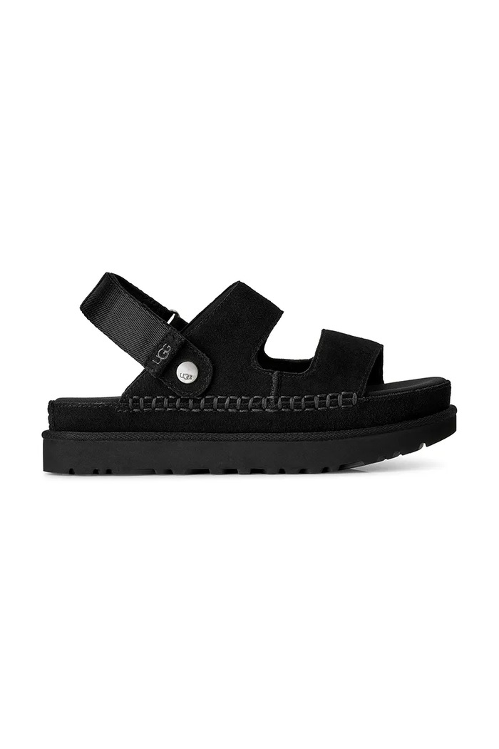 Πέδιλα σουέτ UGG W Goldenstar Glide ίσια πλατφόρμα μαύρο 1167399.BLK