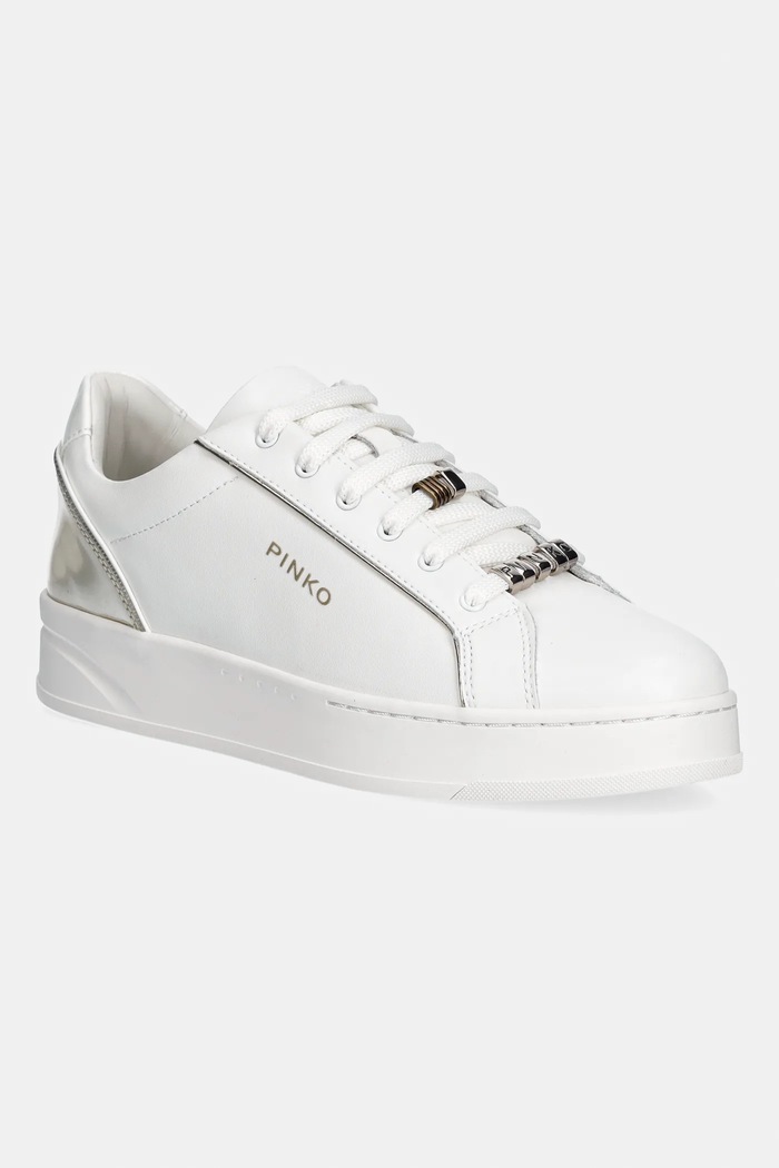 Usnjene superge Pinko Iris 01 Imitacija zrnatega usnja bela SS0131.P001.ZX8