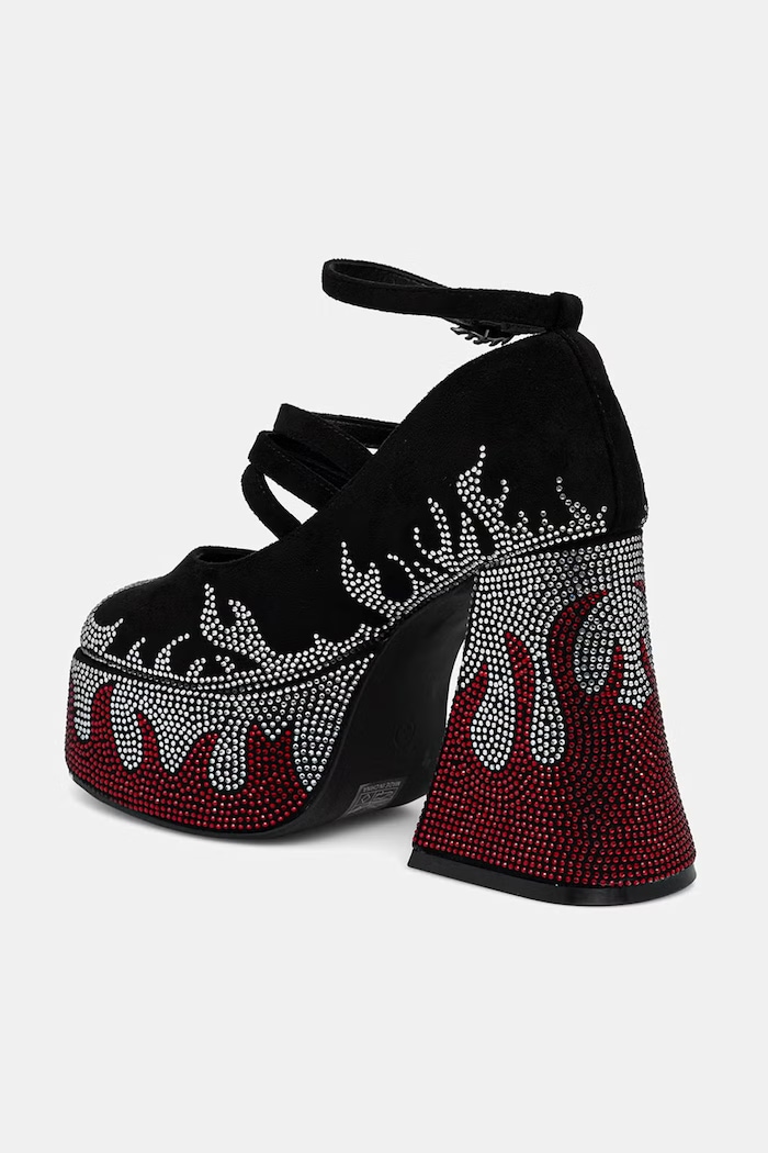 Obuća Koi Footwear cipele s debelom potpeticom Blazed Flames Strappy Heels FG01 crna