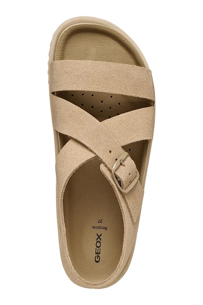 Geox sandały z odkrytą piętą damskie skórzane D SANDYBETT D658RB00022C6738 beżowy