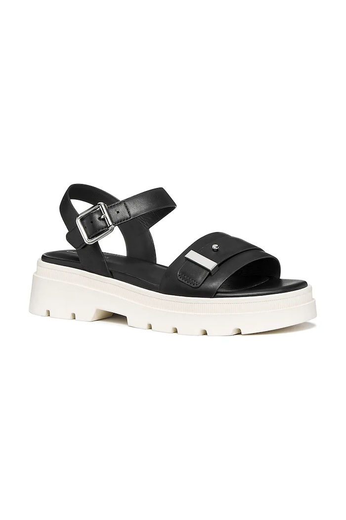 Geox sandale cu toc plat pentru femei, din piele AACTERSB D670NB00043C9999 negru SS26