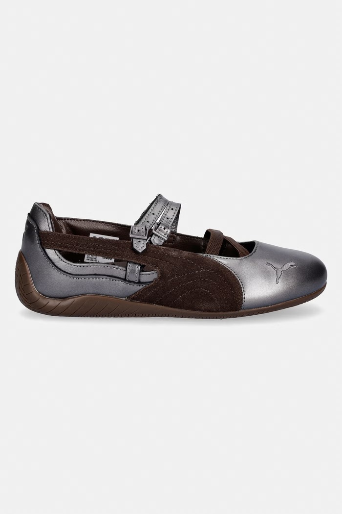 Puma baleriny skórzane Speedcat Ballet Lux WNS 408197 srebrny SS26