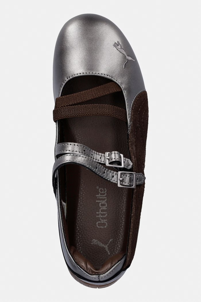 Puma baleriny skórzane Speedcat Ballet Lux WNS srebrny 408197