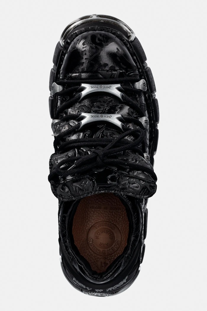 Δερμάτινα sneakers New Rock VINTAGE FLOWER NEGRO, TOWER NEGRO ACERO + l μαύρο M.120N.C75