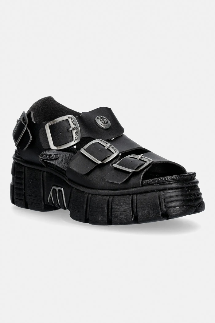 New Rock sandals VEGAN NEGRO GRUESO, TOWER CASCO NEGRO LAT faux grain leather black M.BIOS137.V2