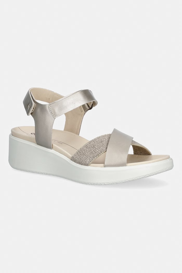 Ecco Σανδάλια Γυναικεία Δερμάτινα Flowt Wedge LX W μπεζ 273323.01688