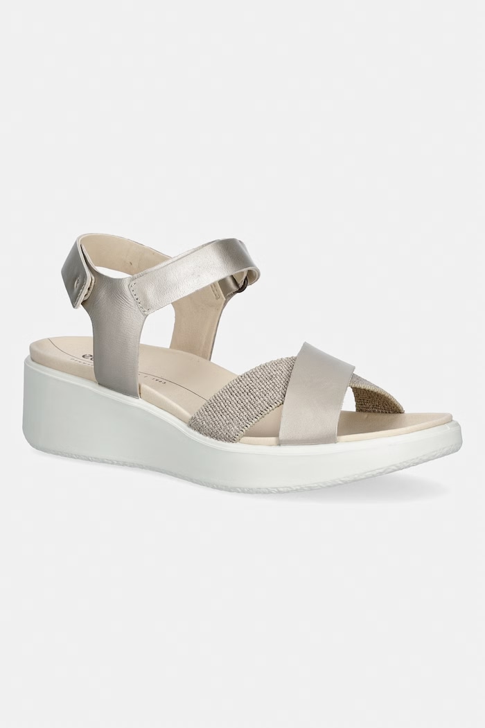 Ecco Σανδάλια Γυναικεία Δερμάτινα Flowt Wedge LX W μπεζ 273323.01688