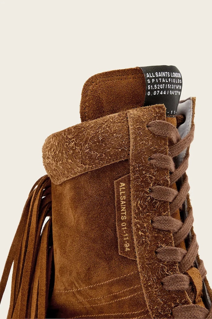 AllSaints buty zamszowe Louise Fringe Ht brązowy W062FE