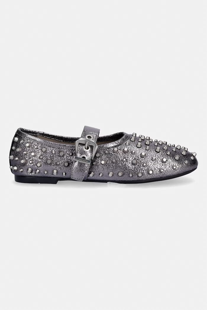 Kožené balerínky AllSaints Sabine Stud Shoe W089FE strieborná SS26