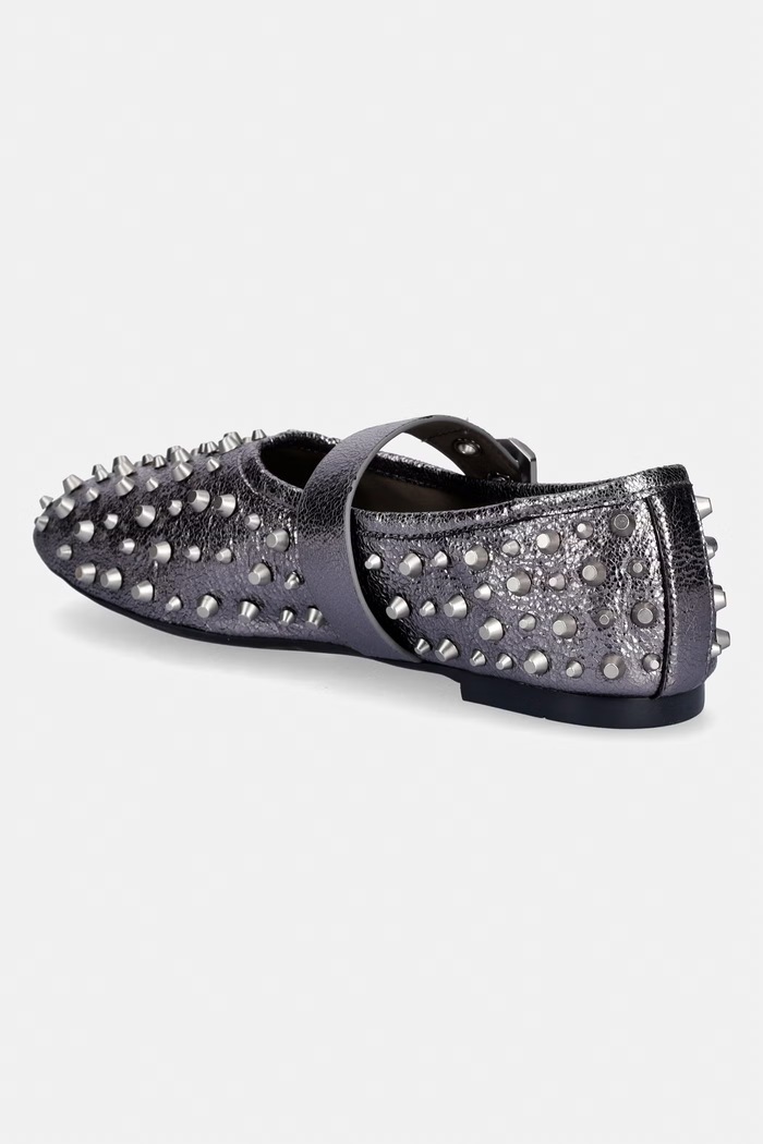 Obuv Kožené balerínky AllSaints Sabine Stud Shoe W089FE strieborná