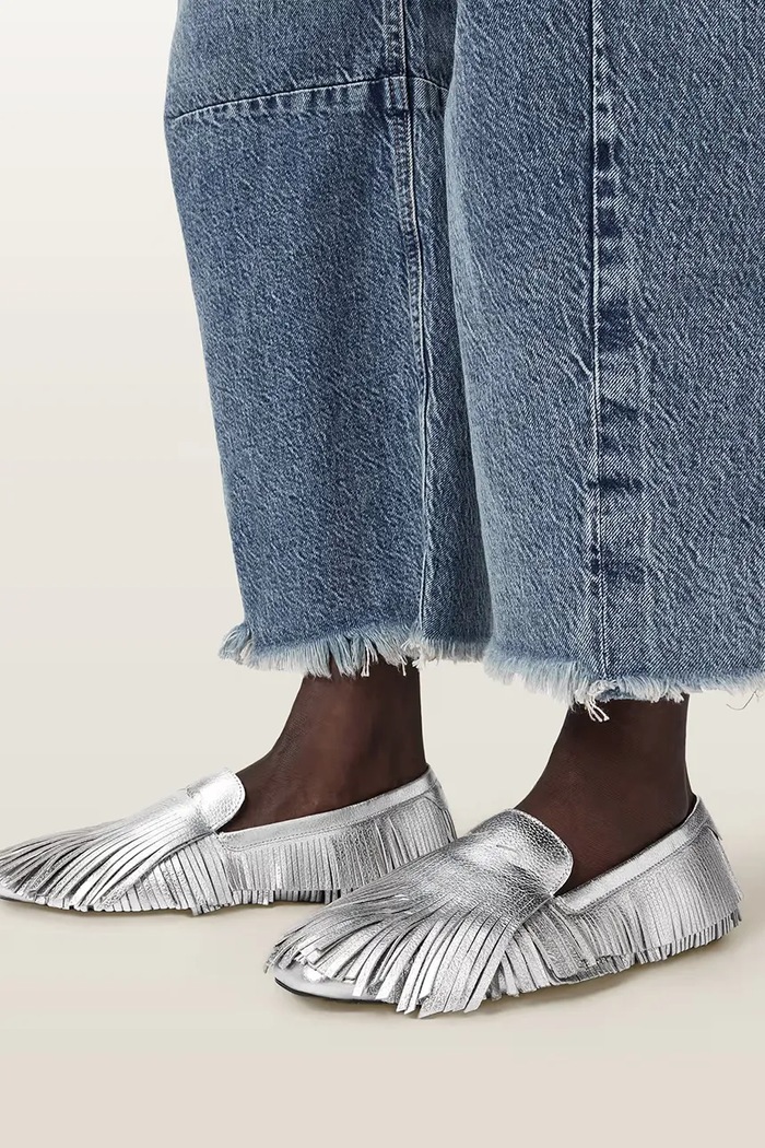AllSaints loafersy damskie skórzane Sandy Fringe Loafer W079FE