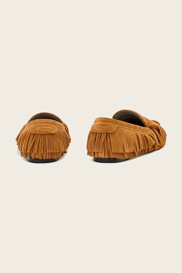 Cipők AllSaints női velúr mokaszin Sandy Fringe Loafer W017FE barna