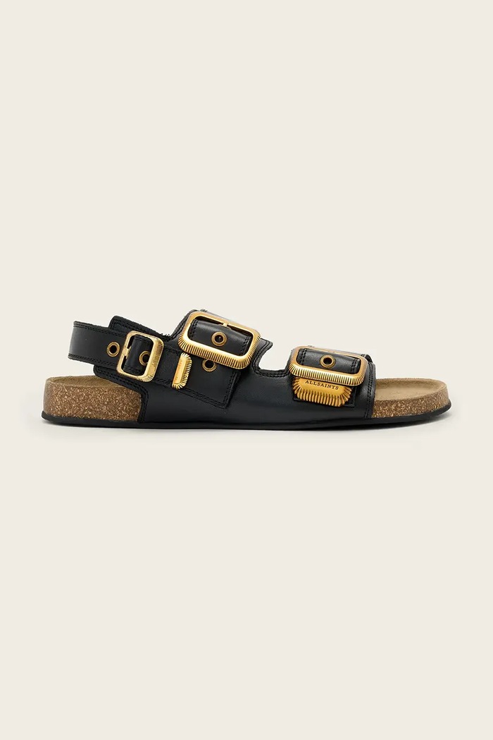 AllSaints sandále na plochom podpätku dámske kožené Staffa Sandal čierna W044FE