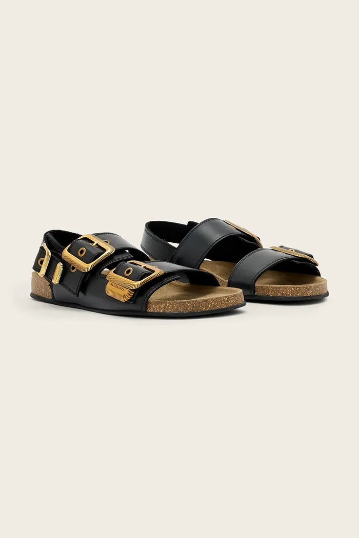 AllSaints sandále na plochom podpätku dámske kožené Staffa Sandal W044FE čierna SS26