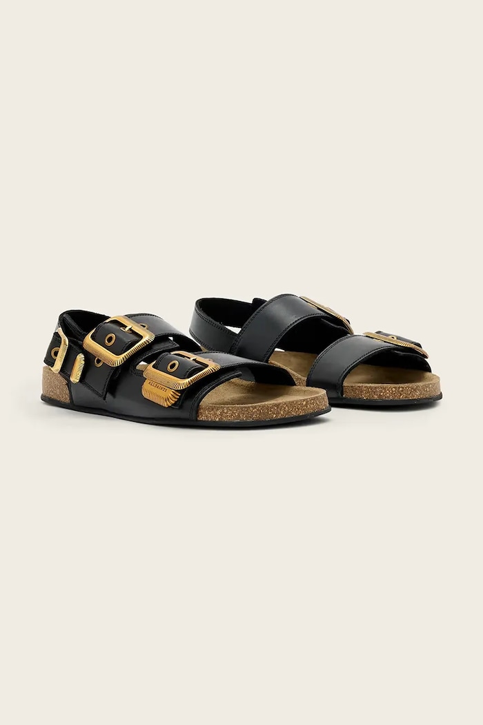 AllSaints sandále na plochom podpätku dámske kožené Staffa Sandal W044FE čierna SS26