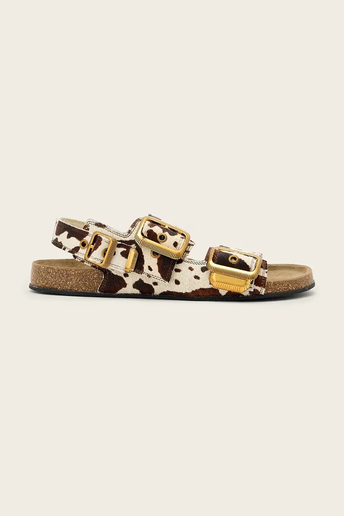 AllSaints dámske kožené sandále na plochom podpätku Staffa Sandal béžová W046FE