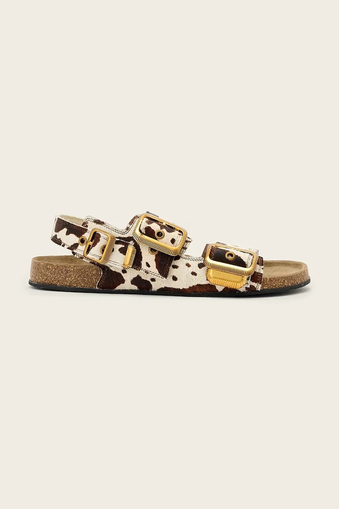 AllSaints dámske kožené sandále na plochom podpätku Staffa Sandal béžová W046FE