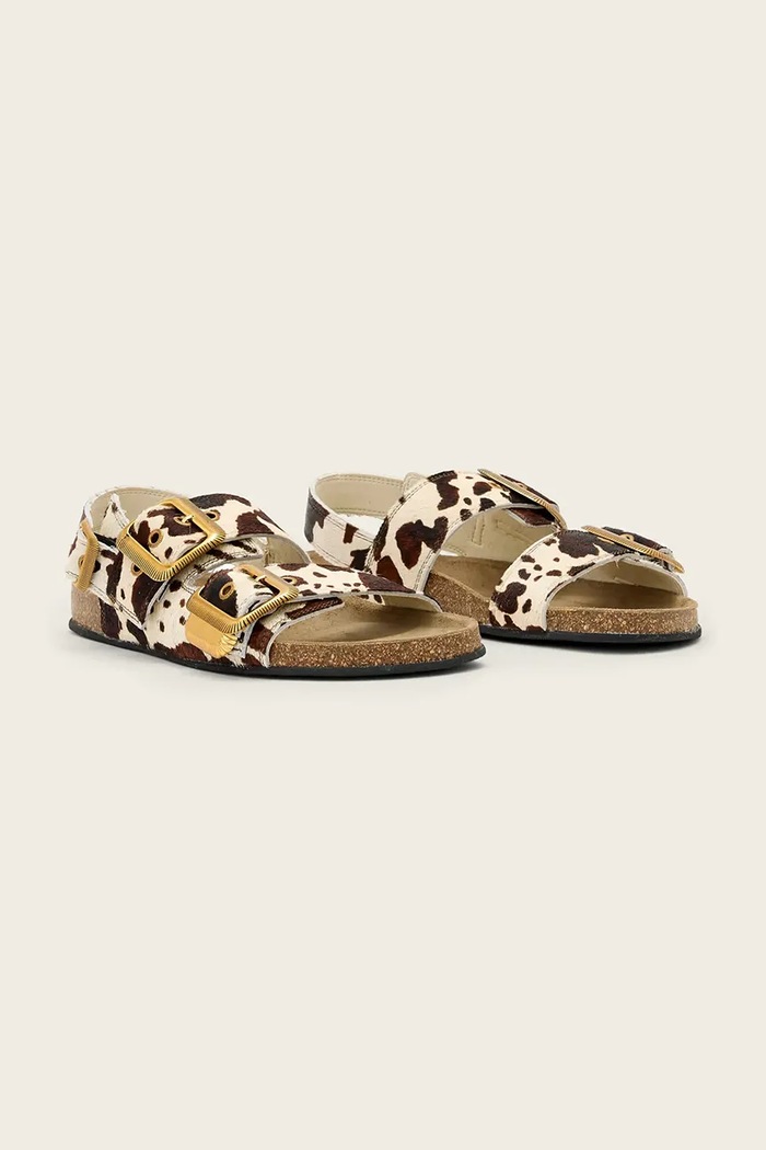 AllSaints dámske kožené sandále na plochom podpätku Staffa Sandal W046FE béžová SS26