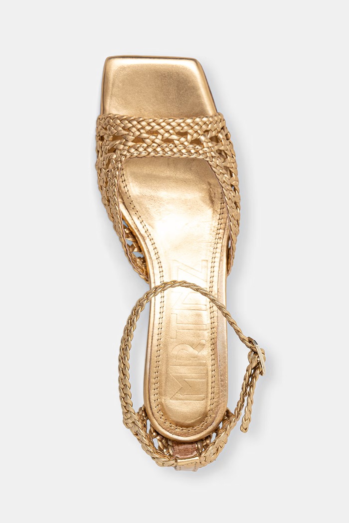 Souliers Martinez sandali z nizko peto iz usnja VERONICA zlata VERONICA.GOLD
