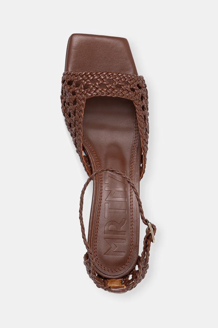 Souliers Martinez sandali z nizko peto usnjeni VERONICA rjava VERONICA.DBROWN