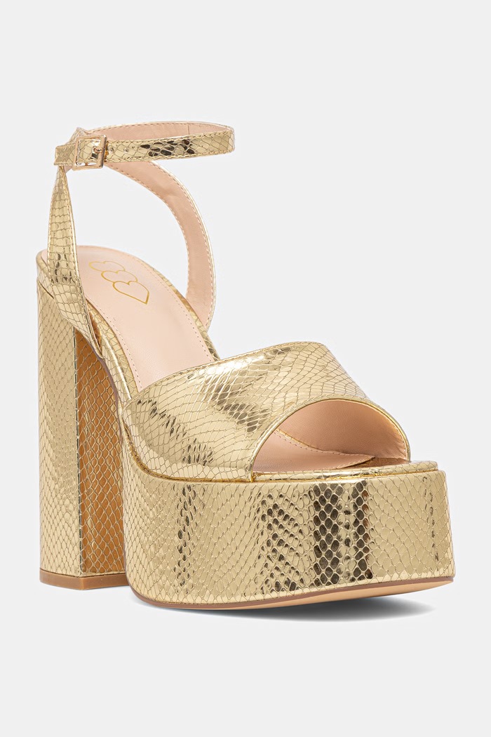 Sandále Koi Footwear Shonen Gold Lizard Platform Heels imitácia kože zlatá Shonen